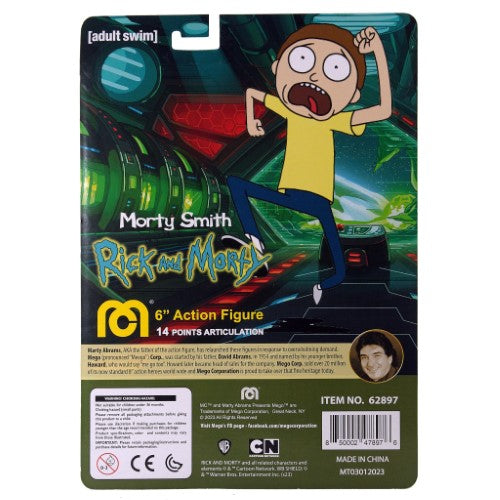 Collectible MEGO 8" Morty Smith figurine with 26 articulation points, detailed clothing from Rick and Morty series.