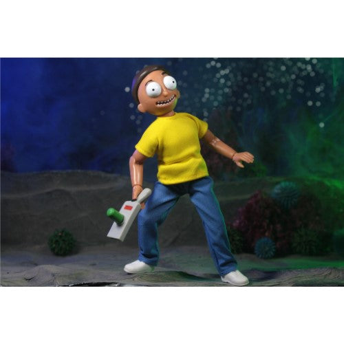 Officially licensed 8" Morty Smith figurine with 26 points of articulation and detailed fabric outfit, perfect for collectors.