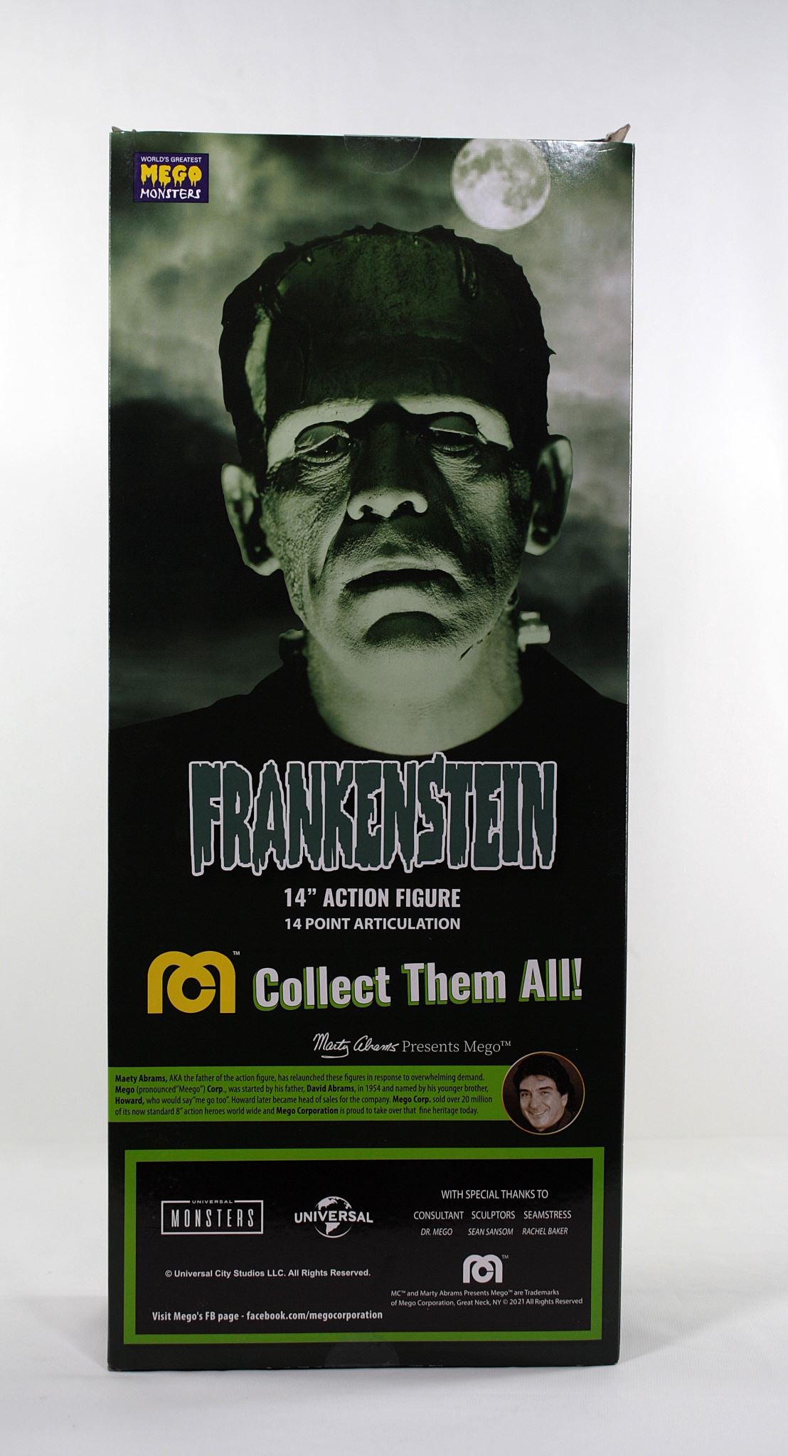 14" MEGO Frankenstein Universal collectible figurine, featuring detailed sculpting and 14 articulation points, ideal for collectors.