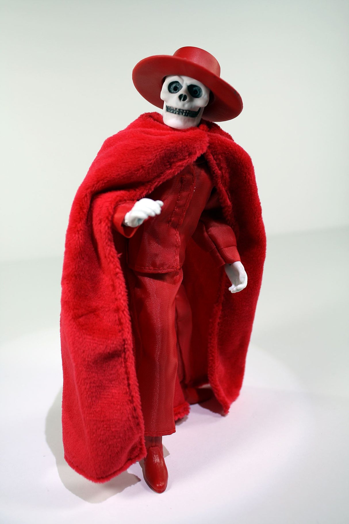 8-inch MEGO Phantom - Red Death figurine with 14 points of articulation, detailed costume, and vintage-style packaging.