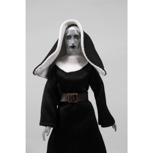 "8-inch MEGO THE NUN HNF collectible figurine with 26 points of articulation and detailed fabric outfit in retro packaging."