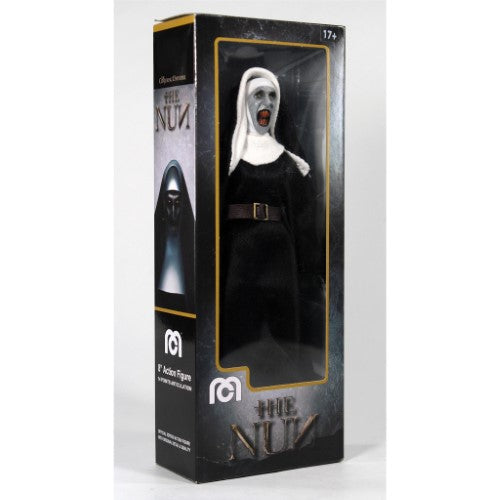 8-inch MEGO THE NUN HNF collectible figurine with 26 points of articulation and detailed fabric outfit, perfect for horror fans.