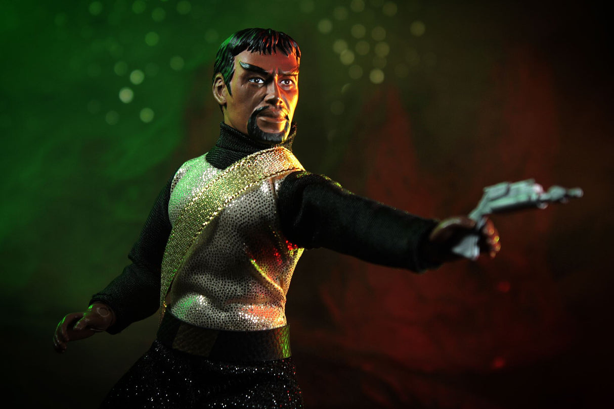 Alt text: 8-inch MEGO Star Trek collectible figurine of Kang the Klingon, featuring 14 points of articulation and retro styling.