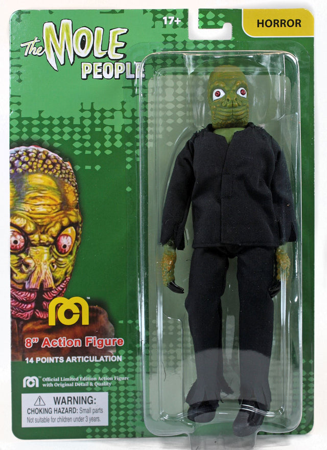 Collectible MEGO 8" Mole People figurine with 14 points of articulation and screen-accurate costumes, perfect for horror fans.