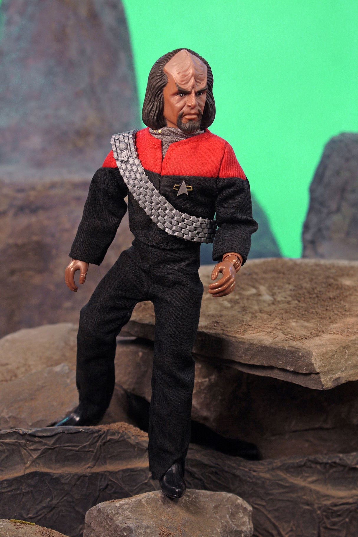 8-inch MEGO STAR TREK collectible figure of Lt. Worf in Starfleet uniform, featuring 14 points of articulation.