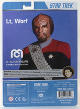 Meticulously crafted 8" action figure of Lt. Worf in Starfleet uniform, featuring 14 points of articulation for collectors.