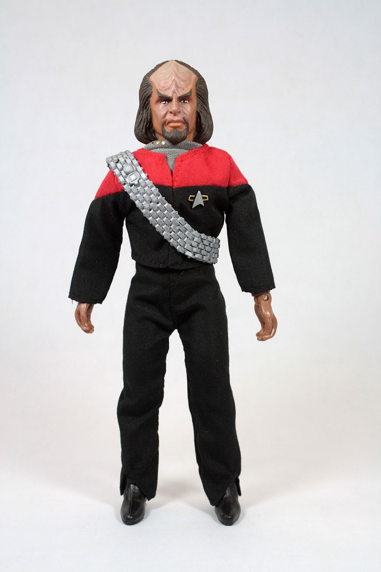 8-inch MEGO Lt. Worf collectible figurine, featuring 14 points of articulation and accurate Starfleet uniform for Star Trek fans.