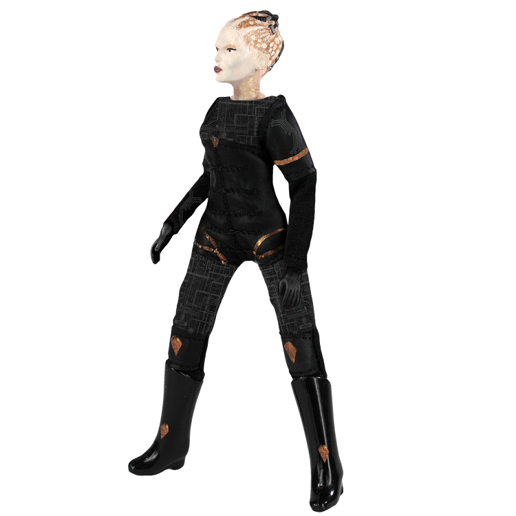 8-inch Mego Borg Queen figurine with 14 articulation points, detailed costume, perfect for Star Trek collectors and fans.