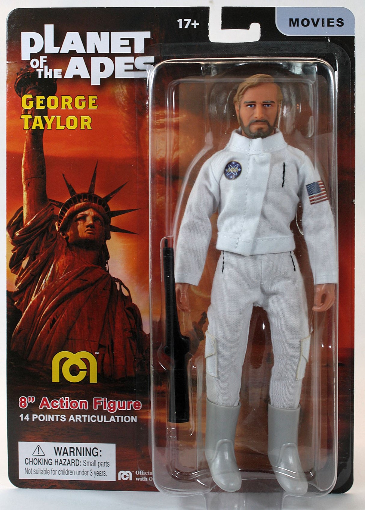 8-inch MEGO George Taylor astronaut figurine with retro styling, 14 points of articulation, and screen-accurate details.