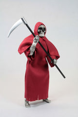 8-inch MEGO Grim Reaper figurine with 14 points of articulation, scythe, and classic horror design for collectors.