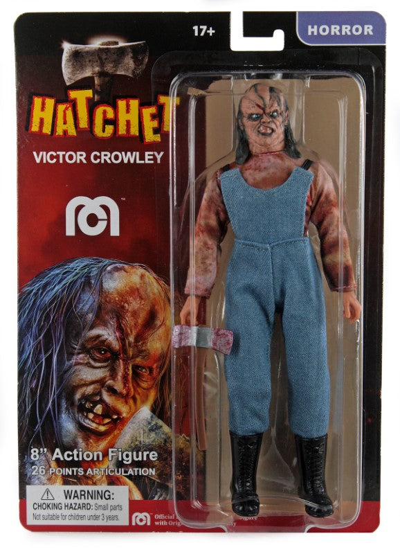 8" MEGO Hatchet collectible figurine of Victor Crowley, featuring 26 points of articulation and detailed screen-accurate attire.