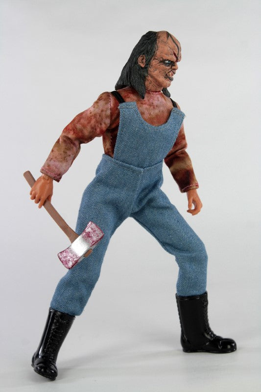 8-inch MEGO Hatchet figurine of Victor Crowley in detailed attire, perfect for horror collectors and dynamic displays.