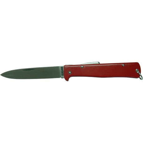 Classic Genuine Mercator pocket knife in red, featuring a 90mm lockable carbon steel blade and durable iron case handle.