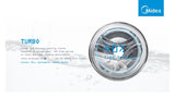 Midea 9.0KG Front Load Washing Machine in Titanium with Wi-Fi, steam wash, 14 programs, and energy-efficient design.