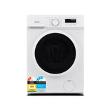 Midea Front Loader washing machine, 6KG capacity, 1200 RPM, 15 wash programs, LED display, and child lock feature.