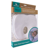 White moose-shaped baby head support pillow made of memory foam, designed to prevent Flat Head Syndrome for infants.