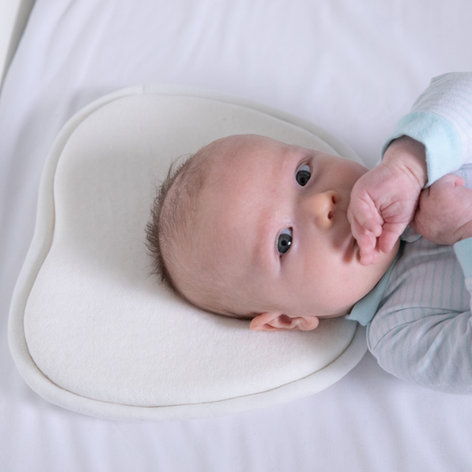 Baby Head Shape Support pillow in moose design, made from memory foam with a breathable cotton cover for infant comfort.