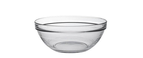 Clear 17cm Duralex glass bowl, durable tempered design, ideal for serving hot or cold dishes, dishwasher and microwave safe.