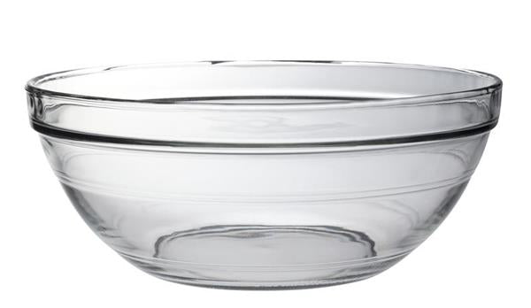 Clear 31cm Duralex glass bowl, durable tempered glass, microwave and dishwasher safe, ideal for serving and cooking.