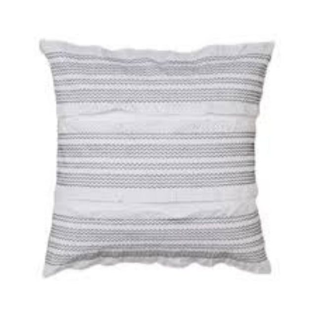 Elegant Mia White European Pillowcase with black zig-zag stitching and ruffles, ideal for stylish bedroom decor.