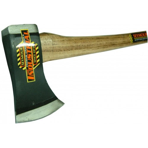 Axe Seymour USA Michigan Pattern with 36" hickory handle and carbon steel head, ideal for felling trees and splitting wood.