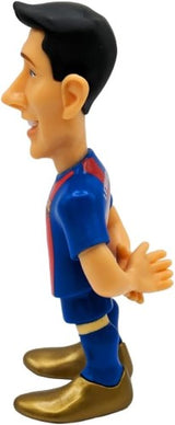 Collectible MINIX figurine of Robert Lewandowski, 12 cm tall, showcasing his likeness as an FC Barcelona legend in display box.