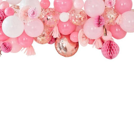 Mix It Up Blush and Peach Balloon and Fan Garland featuring balloons, honeycombs, and fans for elegant celebrations.