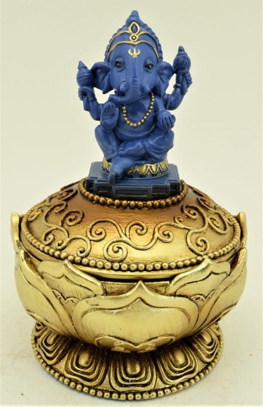 Decorative blue Ganesh box, symbolizing peace and prosperity, ideal for storing jewelry or trinkets with elegant craftsmanship.