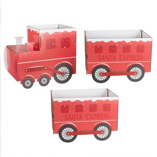 Colorful Santa express gift holder train with two spacious carriages, perfect for festive gift displays this Christmas.