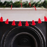 Festive red paper honeycomb tree garland, 2m long with 10 charming trees, perfect for holiday decor and celebrations.