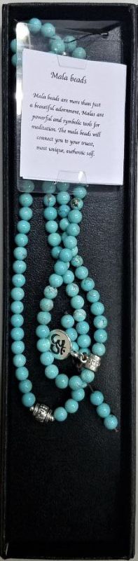 Turquoise Mala Necklace (70cm) featuring genuine beads for style, mindfulness, and healing energy in a vibrant design.