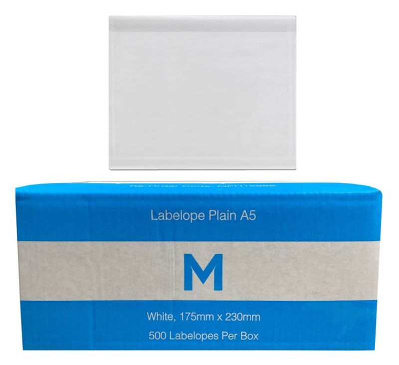 Pack of 500 Labelope Plain A5 white envelopes, durable and waterproof, perfect for secure document shipping and packaging.