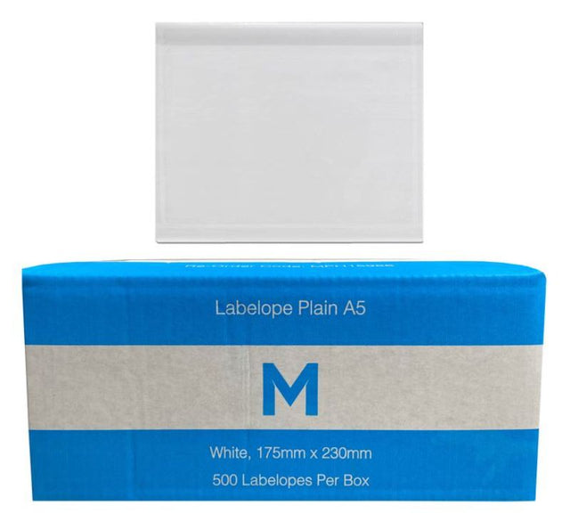 Pack of 500 Labelope Plain A5 white envelopes, durable and waterproof, perfect for secure document shipping and packaging.