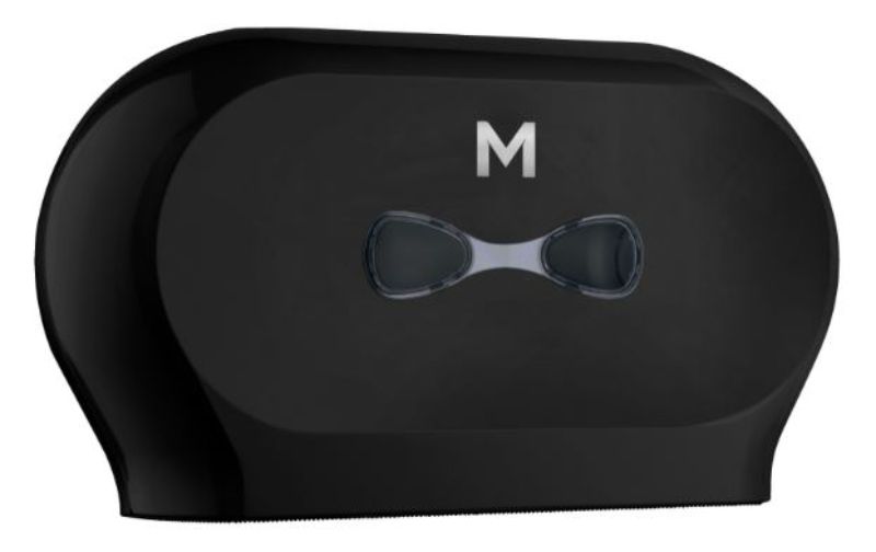 Double Mini Jumbo Roll Dispenser in black, designed for efficient tissue supply and security in high-traffic restrooms.