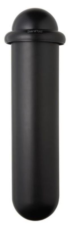 Sleek black Pod Classic Automatic Unit, compact design for hygienic sanitary disposal in modern washrooms, 204mm x 206mm x 724mm.