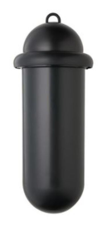 Sleek black sanitary disposal unit, compact design, minimal contact operation, ideal for modern washrooms.
