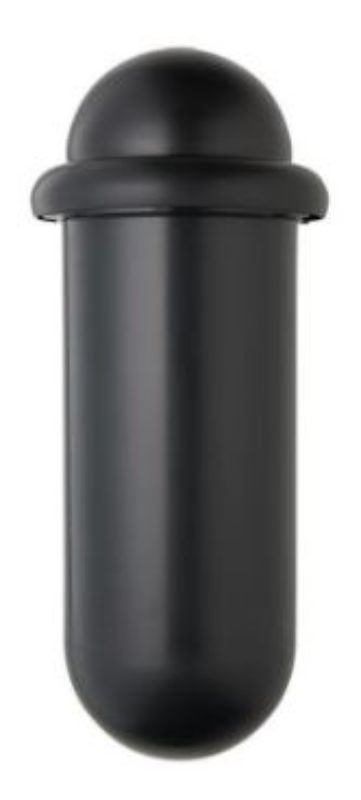 Compact black sanitary disposal unit with touchless operation for modern washrooms, measuring 204mm x 206mm x 510mm.