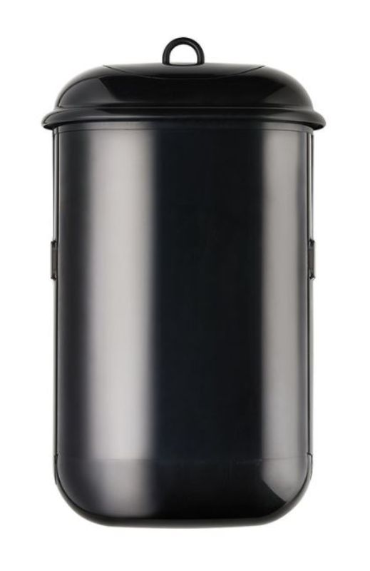 Sleek black Pod Petite Manual Unit with lifting ring for hands-free hygiene, 253mm x 177mm x 420mm, includes refill.