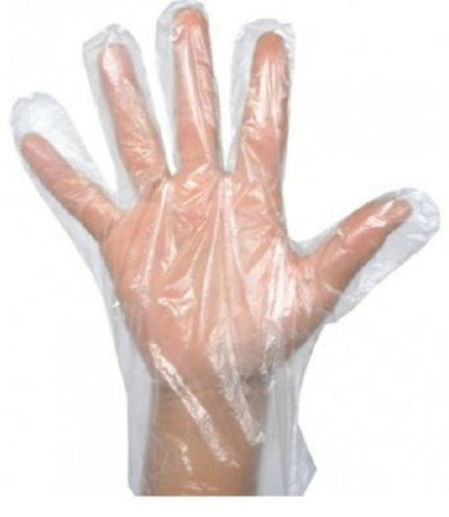 Clear polyethylene gloves, size L, non-sterile, ambidextrous, pack of 5000, ideal for food service and light tasks.