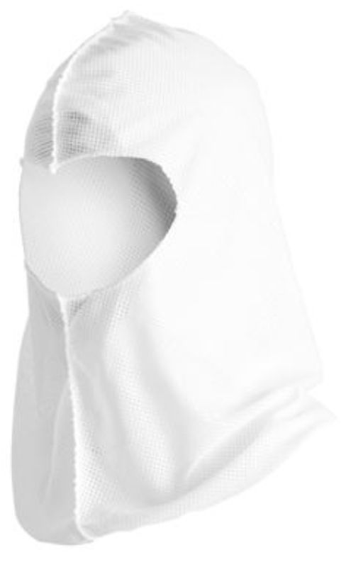 White polycotton balaclavas, 390mm, reusable and washable, ideal for food service and healthcare, pack of 200.