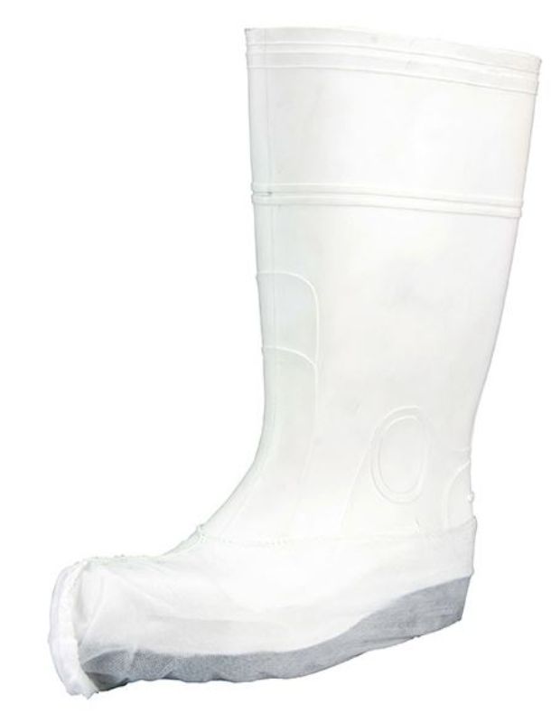 White polypropylene shoe covers, 200mm x 400mm, 25gsm, pack of 600, offer contamination protection and breathability for various environments.