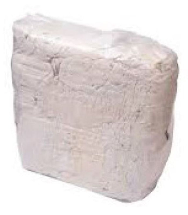 White t-shirt rags in a 10.0kg bag, ideal for heavy-duty cleaning, oil absorption, and streak-free polishing.