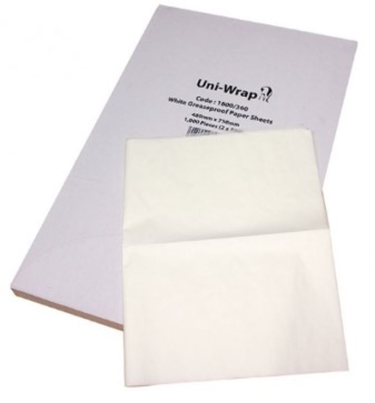 Greaseproof Paper Sheets - White, 480mm x 750mm, 35gsm (Pack of 1000)