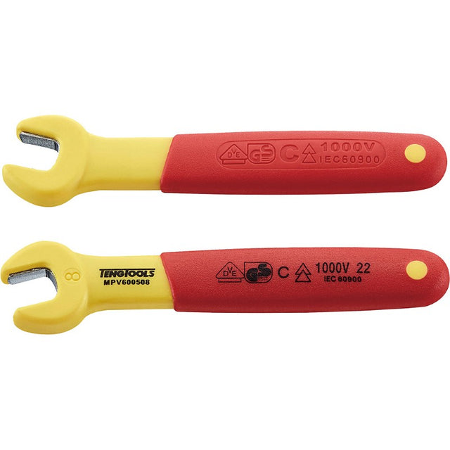 Teng Insulated Spanner 8mm designed for safe use on live circuits, rated up to 1000 volts, with a non-slip handle.