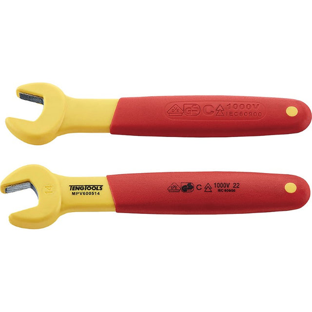 Teng Insulated Spanner 14mm, designed for electricians, safely works on live circuits up to 1000 volts with a nonslip handle.