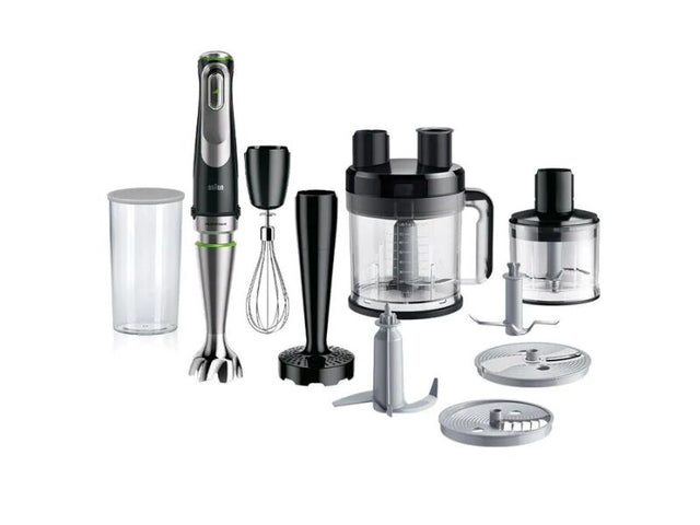 Braun Multiquick 9 Hand Blender with ActiveBlade, SmartSpeed, and SplashControl, featuring versatile attachments and powerful 1200W motor.