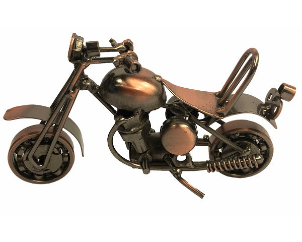 Vintage 15cm copper motorbike ornament, perfect for home decor and a unique gift for motorcycle enthusiasts.