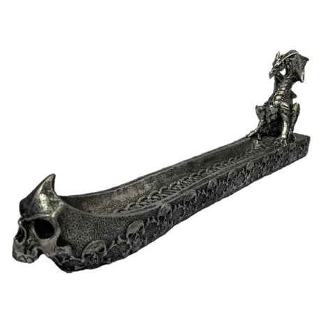 Intricately designed black dragon skull incense holder, blending fantasy with function, perfect for soothing aromas and decor.