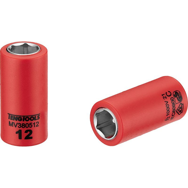 Insulated 12mm socket for electricians, safe for live work up to 1000V, with durable design and excellent grip.