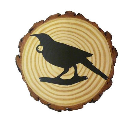 Wooden tree slice trivet, 16cm, showcasing natural beauty; perfect for serving hot dishes and adding rustic charm.